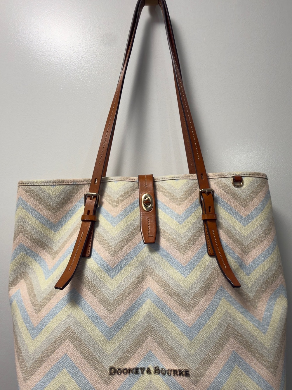 Dooney & Bourke Chevron Pastel Tote with Tan Leather Trim